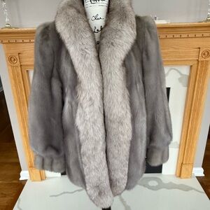 Grey Sapphire Mink Coat with Fox Trim